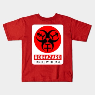 "BOI HAZARD/handle with care" - Label Style - Red Kids T-Shirt